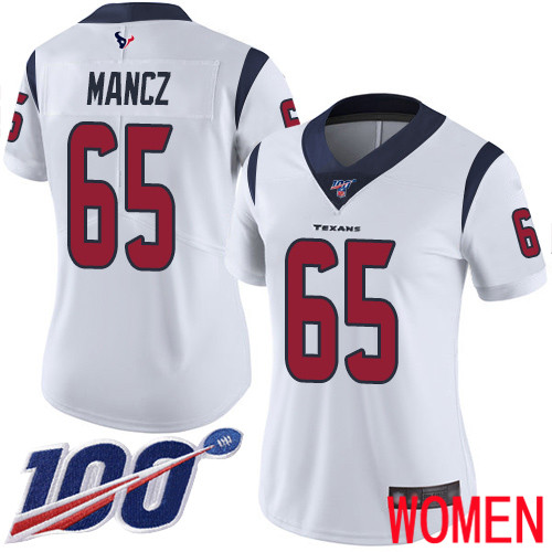 Houston Texans Limited White Women Greg Mancz Road Jersey NFL Football #65 100th Season Vapor Untouchable